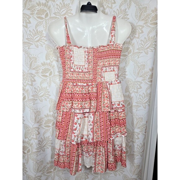 American Eagle Patchwork Printed Floral Smocked Tiered Mini Dress sz MED Boho - Picture 3 of 10